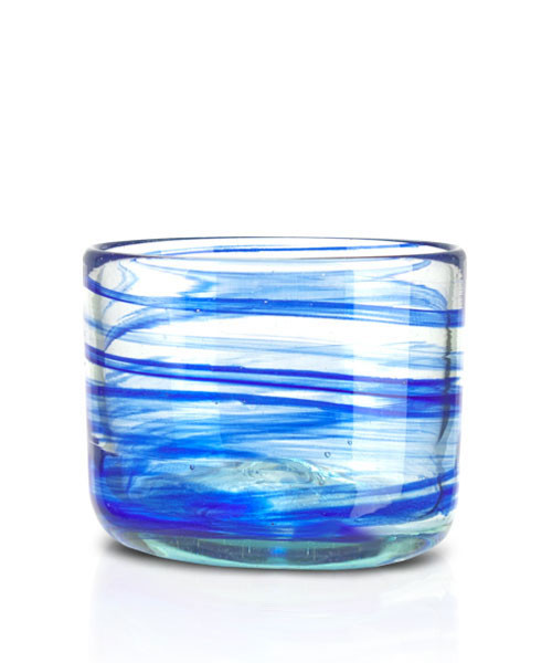 Glas flach mit blauem Spiralmuster, je Stück