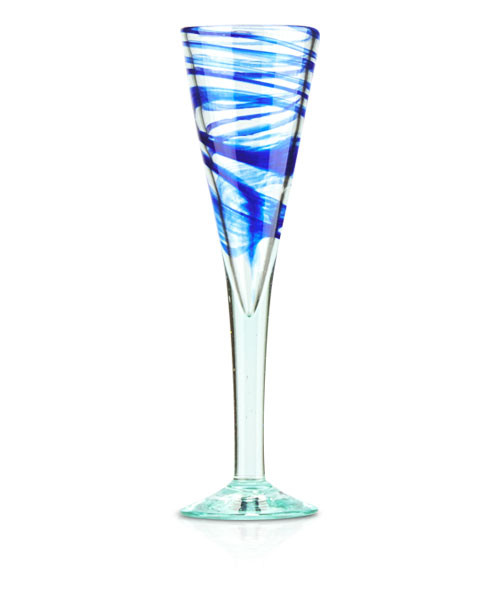 Copa Flauta azul - Champagnerglas mit blauem Spiralmuster kleiner Fuß, je Stück